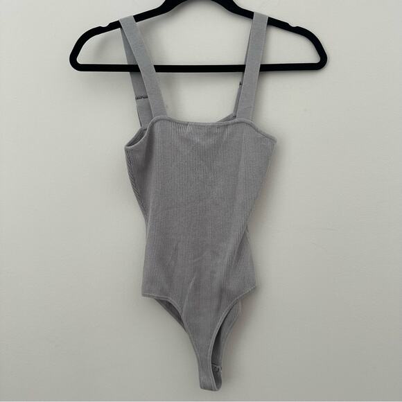 NAKD Gray Sleeveless Ribbed Bodysuit with Square Neckline Adjustable Straps XS - Picture 5 of 6